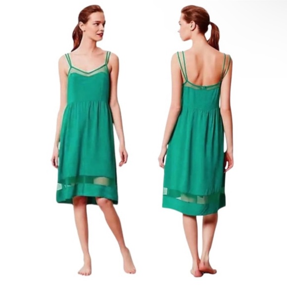 Anthropologie Silky Slip Dress Nightie Medium 6 8 Blue Mesh Inserts GR8 GIFT NWT - Picture 13 of 16